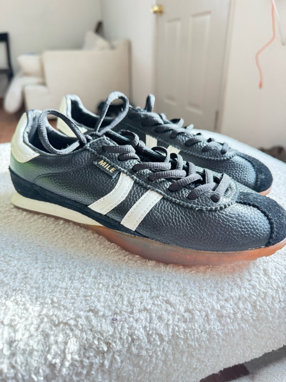 Coolway Women's Black Sneakers with White Stripes